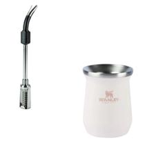 Kit stanley cuia térmica 236ml rose quartz e bomba com mola ajustável em inox preto