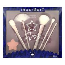 Kit Star 5 Pincéis + 1 Esponja + 1 Presilha Rosa Macrilan
