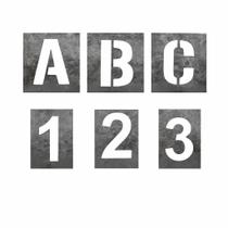 Kit Stencil Letras e Números Vazados 10cm em Aço para Pintura Kit Stencil Letras e Números Vazados 10cm em Aço para Pintura