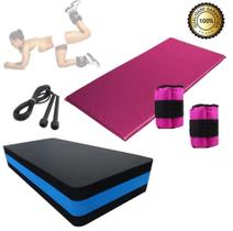 Kit Step + Colchonete Academia Rosa + Corda Pular + Kit Step + Colchonete Academia Rosa + Corda Pular +