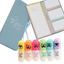 Kit Sticky Notes Laço Cotton - ul + Marca Texto Cápsulas