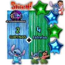 Kit: STITCH 2 Cortinas Metalizada + 4 Balões Estrelas, Decoração, Festa, Aniversário, Adereços, Festival, Comemorção Kit: STITCH 2 Cortinas Metalizada + 4 Balões Estrelas, Decoração, Festa, Aniversário, Adereços, Festival, Comemorção