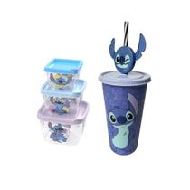 Kit Stitch Copo com Canudo Refri Conjunto de 3 Potes Conect Organizadores Infantil Escolar Plasutil Lilo Disney Kit Stitch Copo com Canudo Refri Conjunto de 3 Potes Conect Organizadores Infantil Escolar Plasutil Lilo Disney