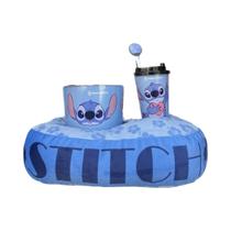 Kit Stitch Disney Almofada+Balde Pipoca+Copo Tampa Canudo Enfeite