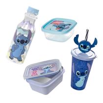 Kit Stitch Disney Garrafa Água Squeeze Copo Refrí Canudo 3 Potes Conect Marmita Hermética Escola Academia Infantil Plasutil Kit Stitch Disney Garrafa Água Squeeze Copo Refrí Canudo 3 Potes Conect Marmita Hermética Escola Academia Infantil Plasutil