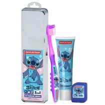 Kit Stitch Escova Gel Fio Dental Estojo Escolar Criança Infantil Kit Stitch Escova Gel Fio Dental Estojo Escolar Criança Infantil