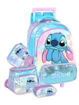 Kit Stitch Mochila Rodas + Lancheira + Estojo Box e Triplo