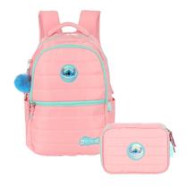 Kit Stitch Nylon Mochila Notebook Mais Estojo Box Disney Escolar