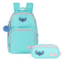 Kit Stitch Nylon Mochila Notebook Mais Estojo Duplo Disney