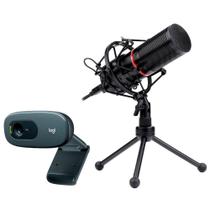 Kit Stream Webcam Logitech C270 + Microfone Condensador Redragon Blazar