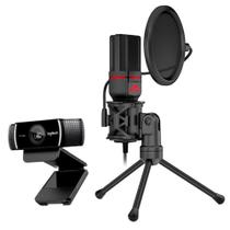 Kit Stream Webcam Logitech C922 + Microfone Redragon Seyfert