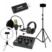 Kit Streamer Completo Placa Captura Mic Mesa Som Ring Light Kit Streamer Completo Placa Captura Mic Mesa Som Ring Light