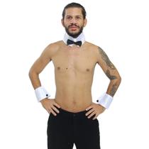 Kit Stripper Acessório Masculino com Gravata e Punhos Brancos