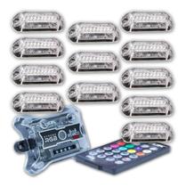 Kit Strobo Automotivo AJK RGB Rítmico IR Control 12 Faróis 3W - RGB 8 Cores - Kit de Produtos
