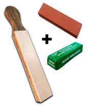 Kit Strop de couro + Pasta 400 g jacare + Pedra carborundum 400 Afiação de facas
