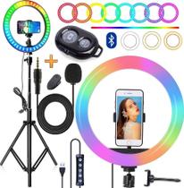 Kit Studio Anel Iluminador Ring Light Colorido Luz Led Rgb