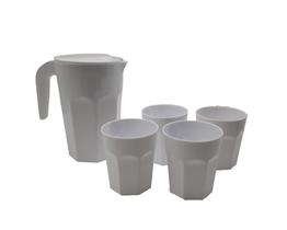 Kit Suco 1 Jarra De 1,5 Litros 4 Copos D 400 Ml Branco Opaco