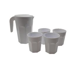 Kit Suco 1 Jarra De 1,5 Litros Com 4 Copos De 400 Ml Branco
