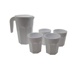 Kit Suco 1 Jarra de 1,5 litros com 4 Copos de 400 ml Cozinha Dehaus Branco Opaco