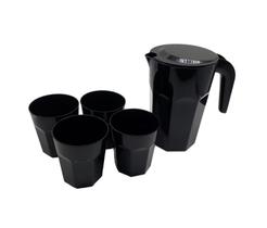 Kit Suco 1 Jarra de 1,5 litros com 4 Copos de 400 ml Cozinha Dehaus Preto Opaco