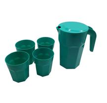Kit Suco 1 Jarra de 1,5 litros com 4 Copos de 400 ml Cozinha Dehaus Verde Água Opaco