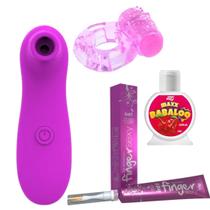 Kit Sugador de Clitóris + Anel Peniano Estimulador + Gel Estimulador Feminino + Gel Comestível Babaloo