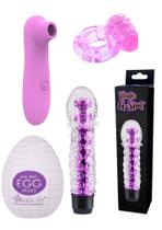 Kit Sugador de Clitóris Estimulador + Vibrador Feminino Ponto G + Egg Masturbador + Anel Peniano