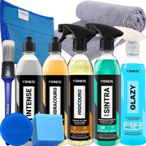 kit Sujeira de Carro Limpador Bactericida Sintra Fast Renovador de Plasticos Intense Limpa Vidros Glazy Limpeza e Hidratação de Couro Higicouro Vonixx