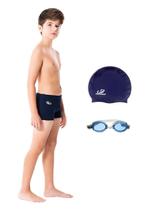 Kit Sunga Boxer Helanca Infantil, Óculos Uv e Touca Natação BH03 Hammerhead