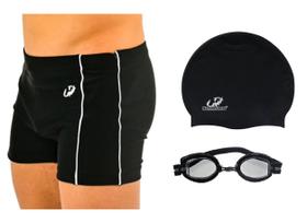 Kit Sunga Boxer, Óculos UV e Touca Natação Hidro Praia ML03 Hammerhead