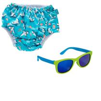 Kit sunga de piscina praia reutilizável ecológica impermeável e óculos verão menino