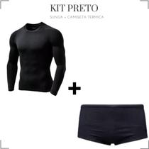 Kit Sunga Tradicional Boxer Camisa Proteção Malha Fria Natação Segunda Pele Compressão Manga Longa Masculina Uv 50+ Praia Piscina Surf