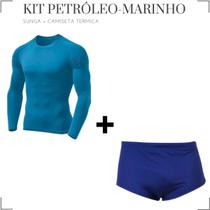 Kit Sunga Tradicional Boxer Camisa Proteção Malha Fria Natação Segunda Pele Compressão Manga Longa Masculina Uv 50+ Praia Piscina Surf