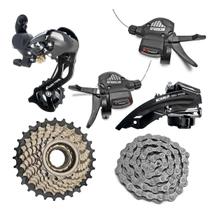 Kit Sunrun Bike 24 Marcha 5 Peças Catraca 8v Cambio Traseiro e Dianteiro Padrão Tourney Corrente Passador 3x8v