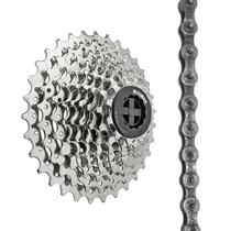 Kit Sunrun Bike 27 Marcha Catraca Cassete K7 9v 11-32 Prata + Corrente Fina 116 Elos Indexada Mtb 2x9 3x9 Velocidades