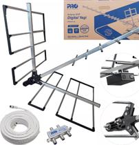 Kit Super Antena de TV 18DB Digital UHF Cabo 12m e Divisor