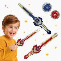 Kit Super Espada Giroscópio Com Lançador De Beyblades + 1 Beyblade Pião Veloz Brinquedo