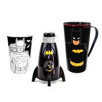 Kit Super Herói Batman com Garrafa de Foguete, Caneca e Copo
