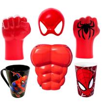Kit Super-Herói Luvas Máscara + Copo e Caneca do Homem Aranha