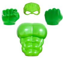Kit Super-Herói Verde Huk com Escudo Luvas Gigantes e Máscara