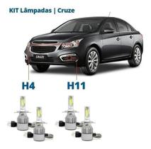 Kit Super Led Cruze 2015/2019 Simples Farol Alto Baixo Milha