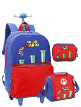 Kit Super Mario Mochila Rodas + Lancheira + Estojo Box AZ - Luxcel