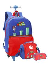 Kit Super Mario Mochila Rodas + Lancheira + Estojo Duplo AZ - Luxcel