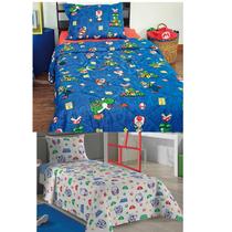 Kit Super Mario Quarto com Edredom e Jogo de Cama 100% Algodão