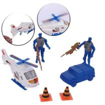 Kit Super Policial Com Helicóptero a Movimento Frota 8 Pcs