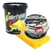 Kit Super Polidor 1kg + Cera Triple Wax 300g + Flanela