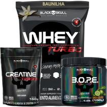 Kit Suplemento Combo Whey Turbo 907g + Creatina 150g + Pre Treino B.O.P.E 150g Bope - Black Skull