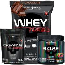 Kit Suplemento Combo Whey Turbo 907g + Creatina 150g + Pre Treino B.O.P.E 150g Bope - Black Skull