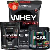 Kit Suplemento Combo Whey Turbo 907g + Creatina 150g + Pre Treino B.O.P.E 150g Bope - Black Skull