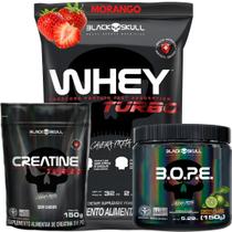 Kit Suplemento Combo Whey Turbo 907g + Creatina 150g + Pre Treino B.O.P.E 150g Bope - Black Skull